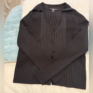 White House Black Market Black Ribbed Knit Cardigan